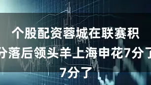 个股配资蓉城在联赛积分落后领头羊上海申花7分了